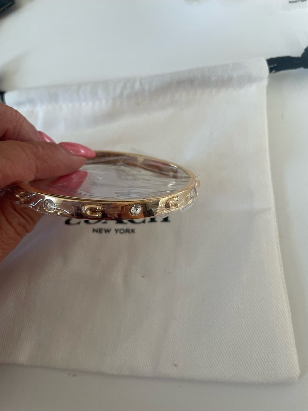 Coach Gold-Tone Crystal-Stud Bangle Bracelet